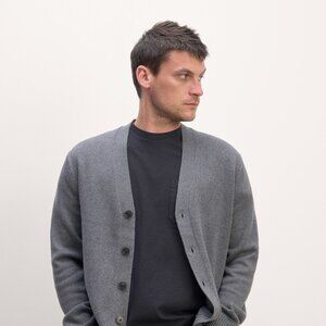 Everlane Classic Cardigan Heathered Charcoal, Size Extra Large